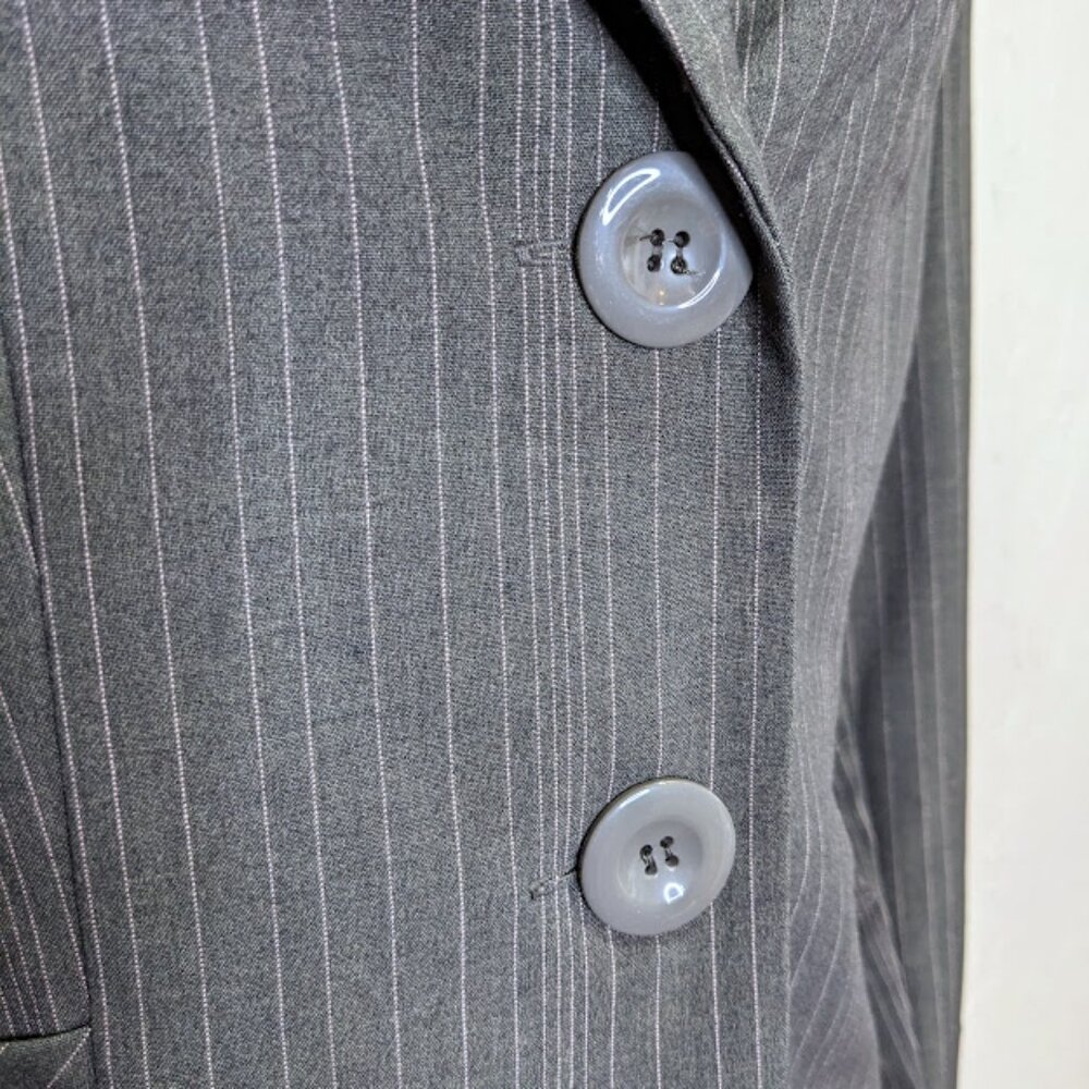 Y2K Office Siren Pinstripe Blazer Womens L Gray Striped Vintage Business Jacket - Picture 2 of 5